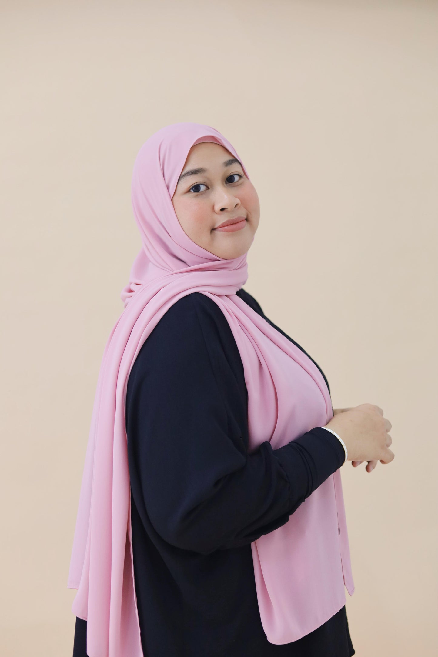 KOREAN CHIFFON HIJAB WITH MATCHING INNER CAP - VALENTINE PINK
