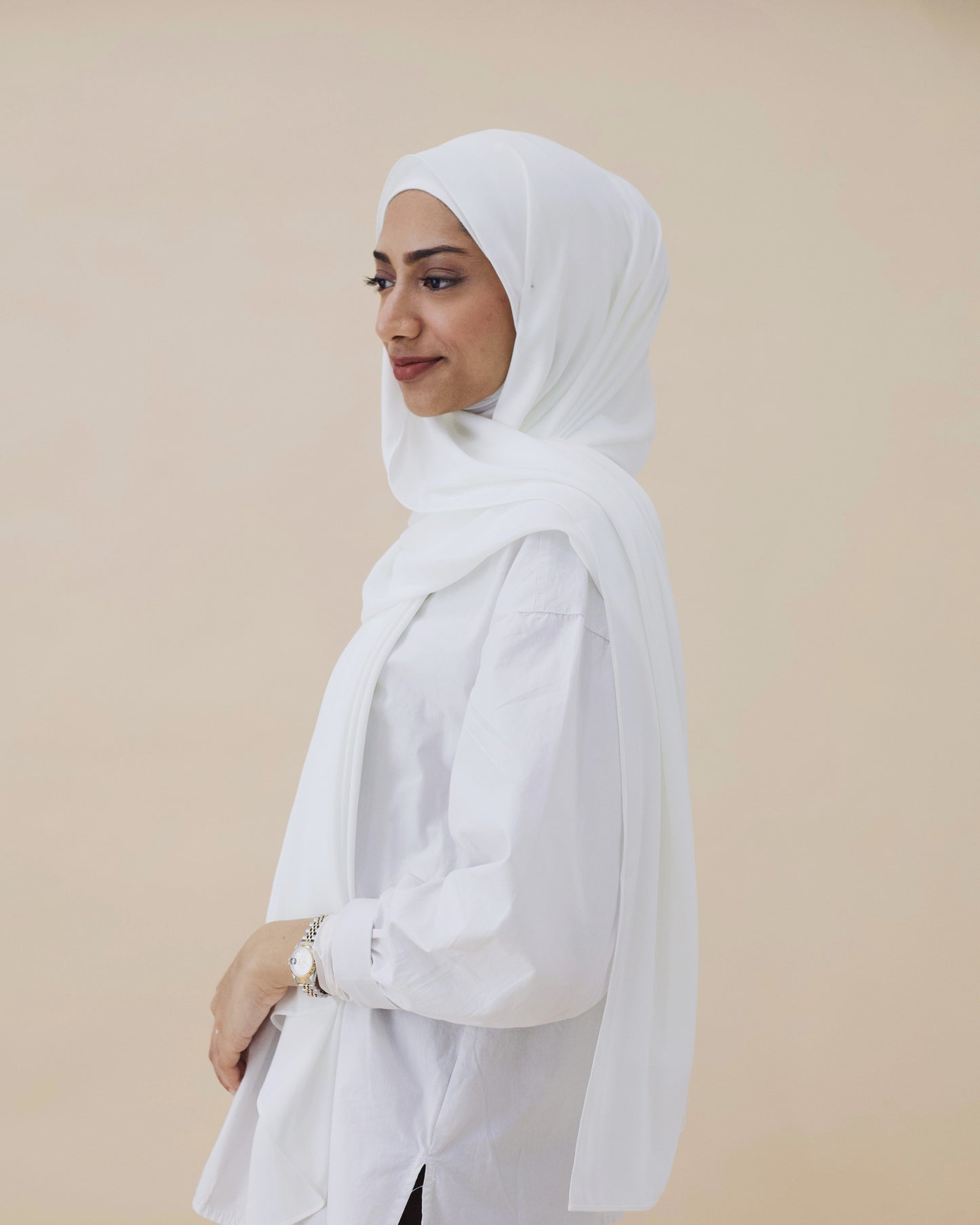 KOREAN CHIFFON HIJAB WITH MATCHING INNER CAP - WHITE