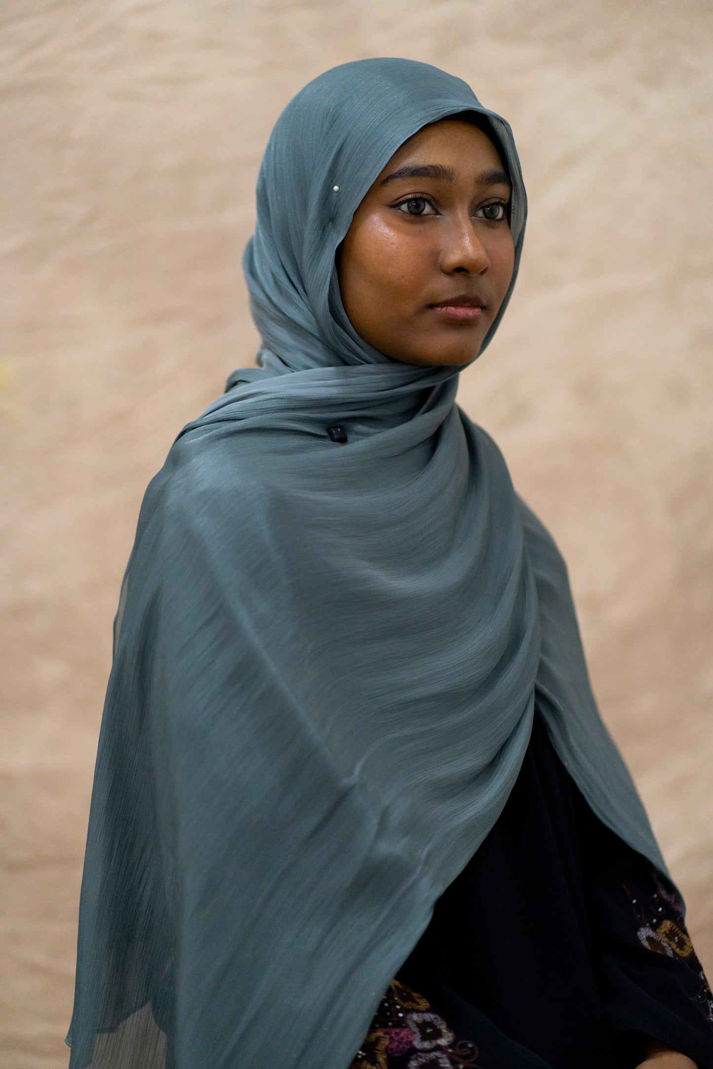 SHIMMER SILK HIJAB - VIRDIAN BLUE