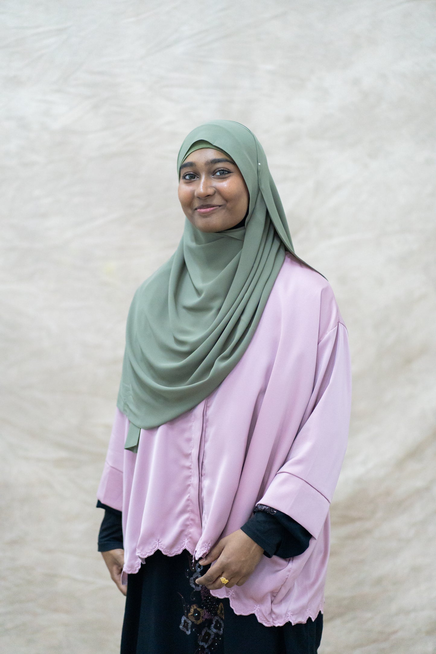 KOREAN CHIFFON HIJAB WITH MATCHING INNER CAP - SAGE