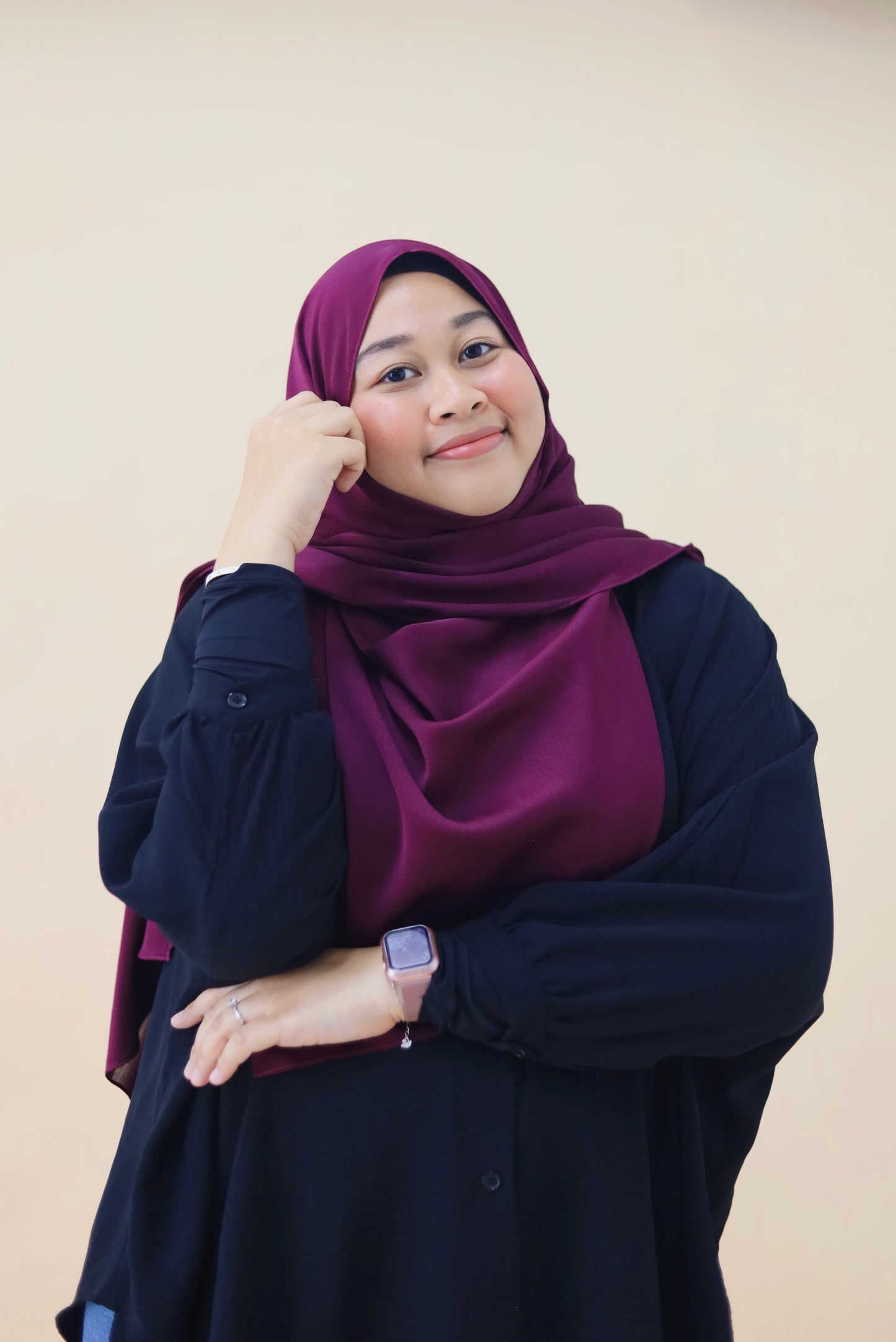 SATIN DOTTED HIJAB - ROSEWOOD