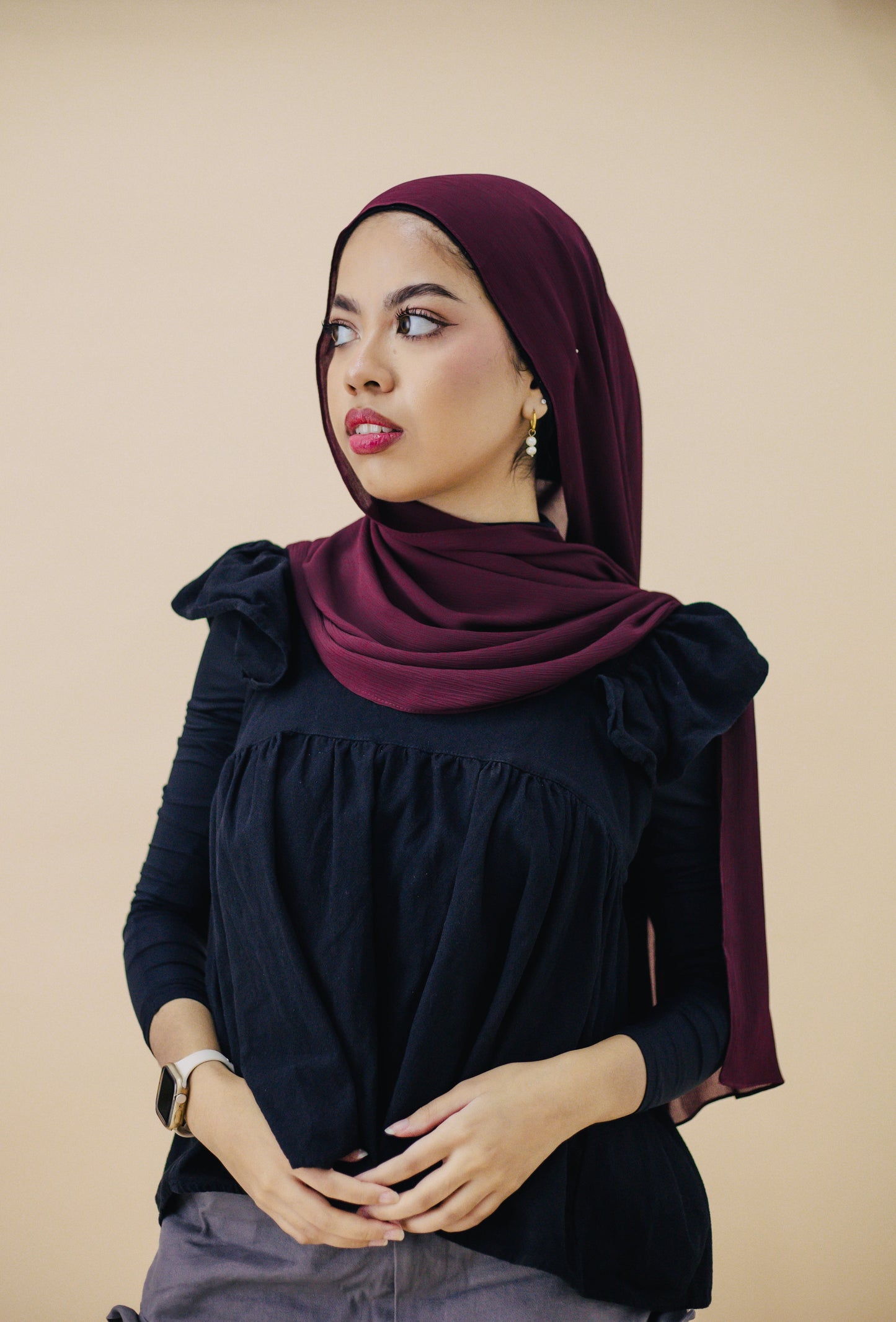 CRINKLE CHIFFON HIJAB - ROSEWOOD