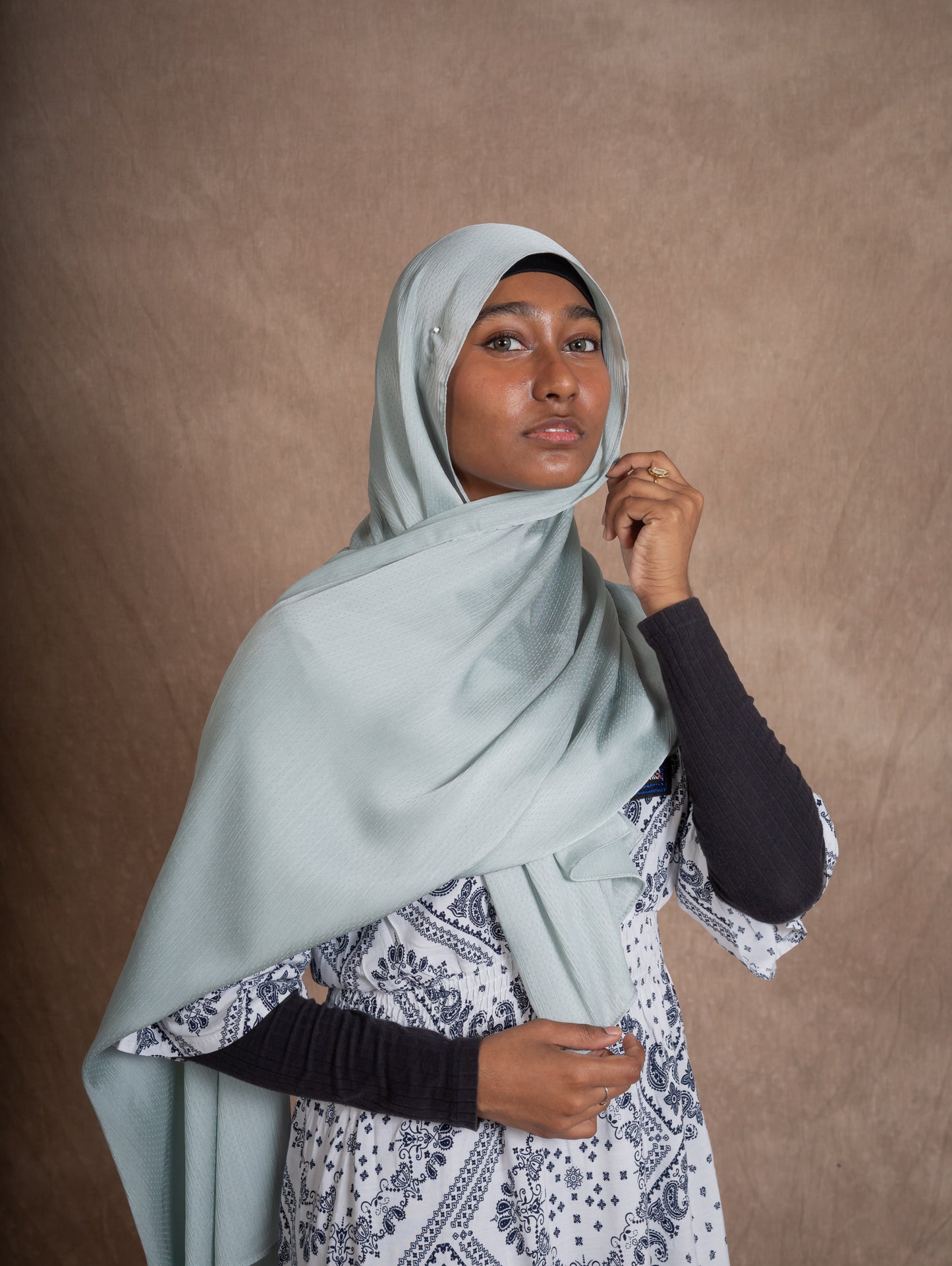SATIN DOTTED HIJAB - SAGE GREEN