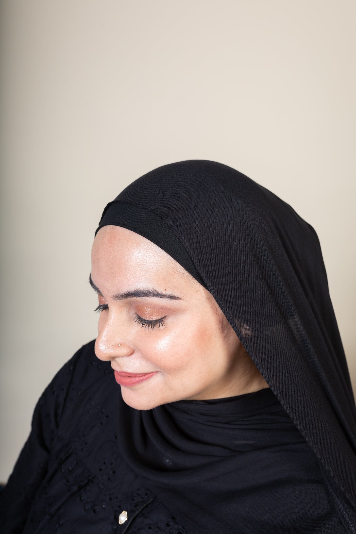 BAMBOO MODAL HIJAB WITH MATCHING INNER CAP - BLACK
