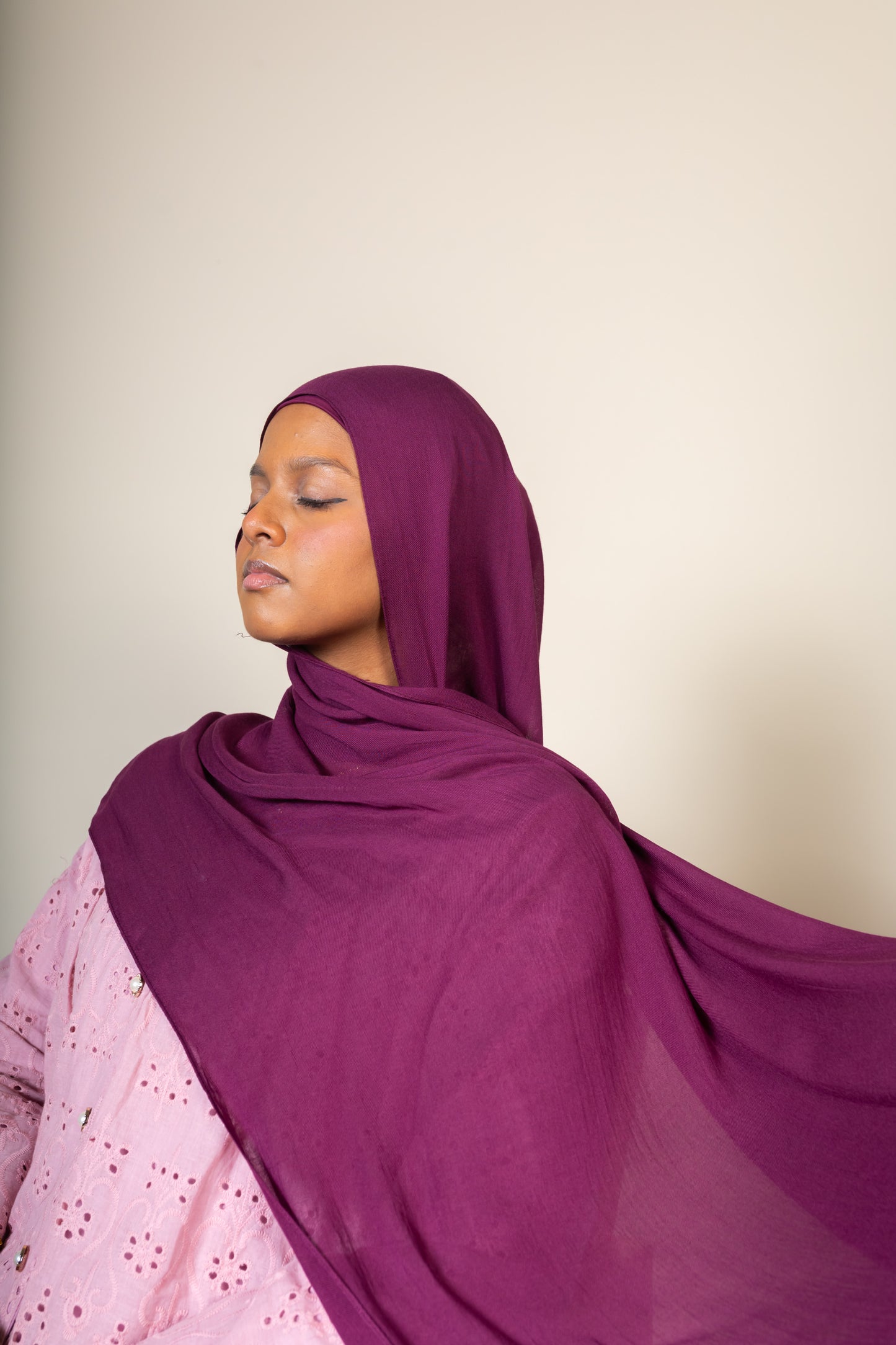 BAMBOO MODAL HIJAB WITH MATCHING INNER CAP - PLUM