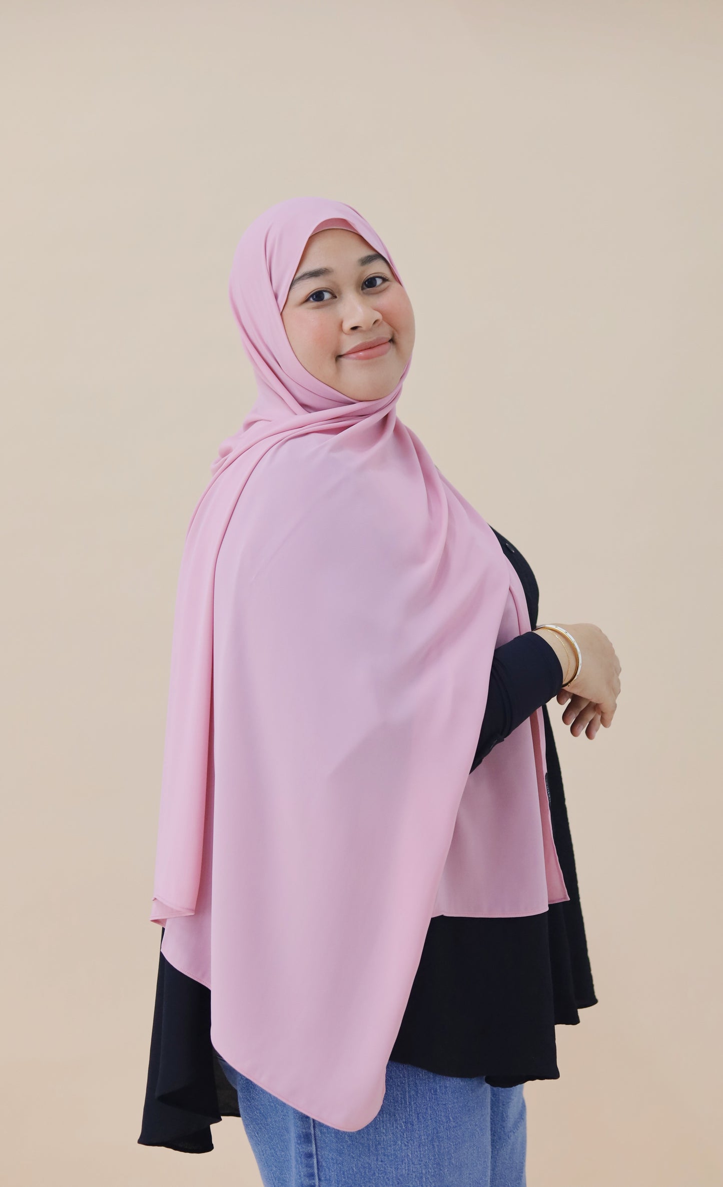 KOREAN CHIFFON HIJAB WITH MATCHING INNER CAP - VALENTINE PINK