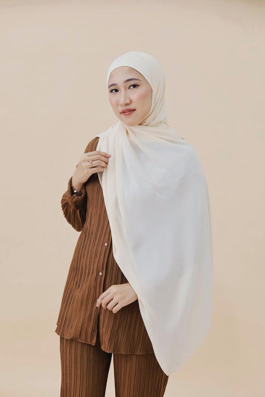 KOREAN CHIFFON HIJAB WITH MATCHING INNER CAP -  IVORY