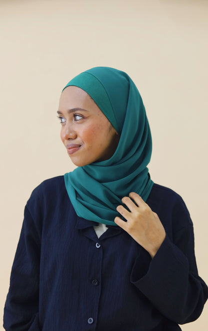 KOREAN CHIFFON HIJAB WITH MATCHING INNER CAP -  FOREST GREEN