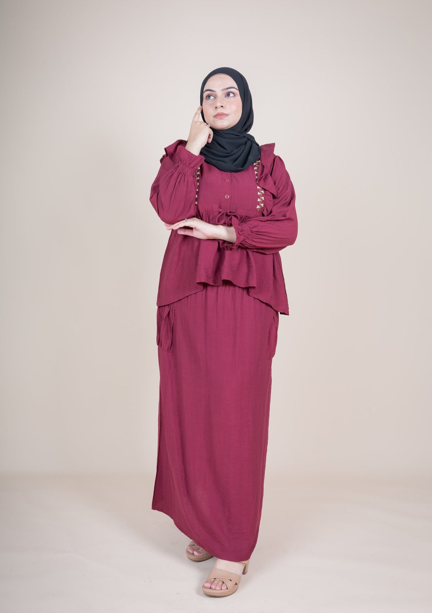 HAMNA SKIRT SET - BURGUNDY