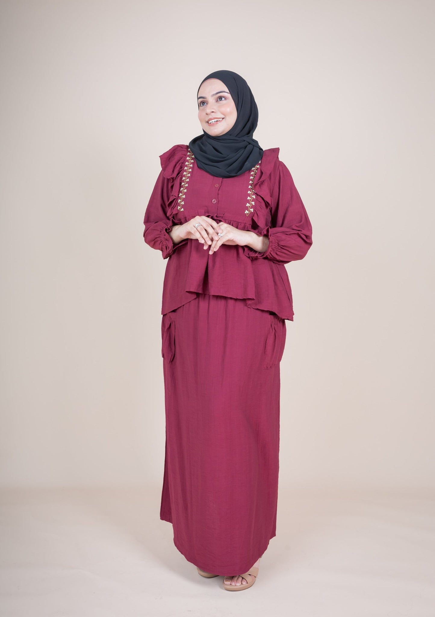 HAMNA SKIRT SET - BURGUNDY