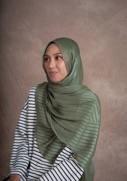 SHIMMER SILK HIJAB - OLIVE