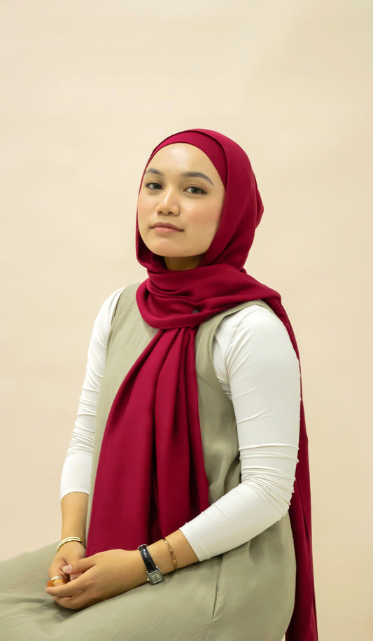 BAMBOO MODAL HIJAB WITH MATCHING INNER CAP - BURGUNDY