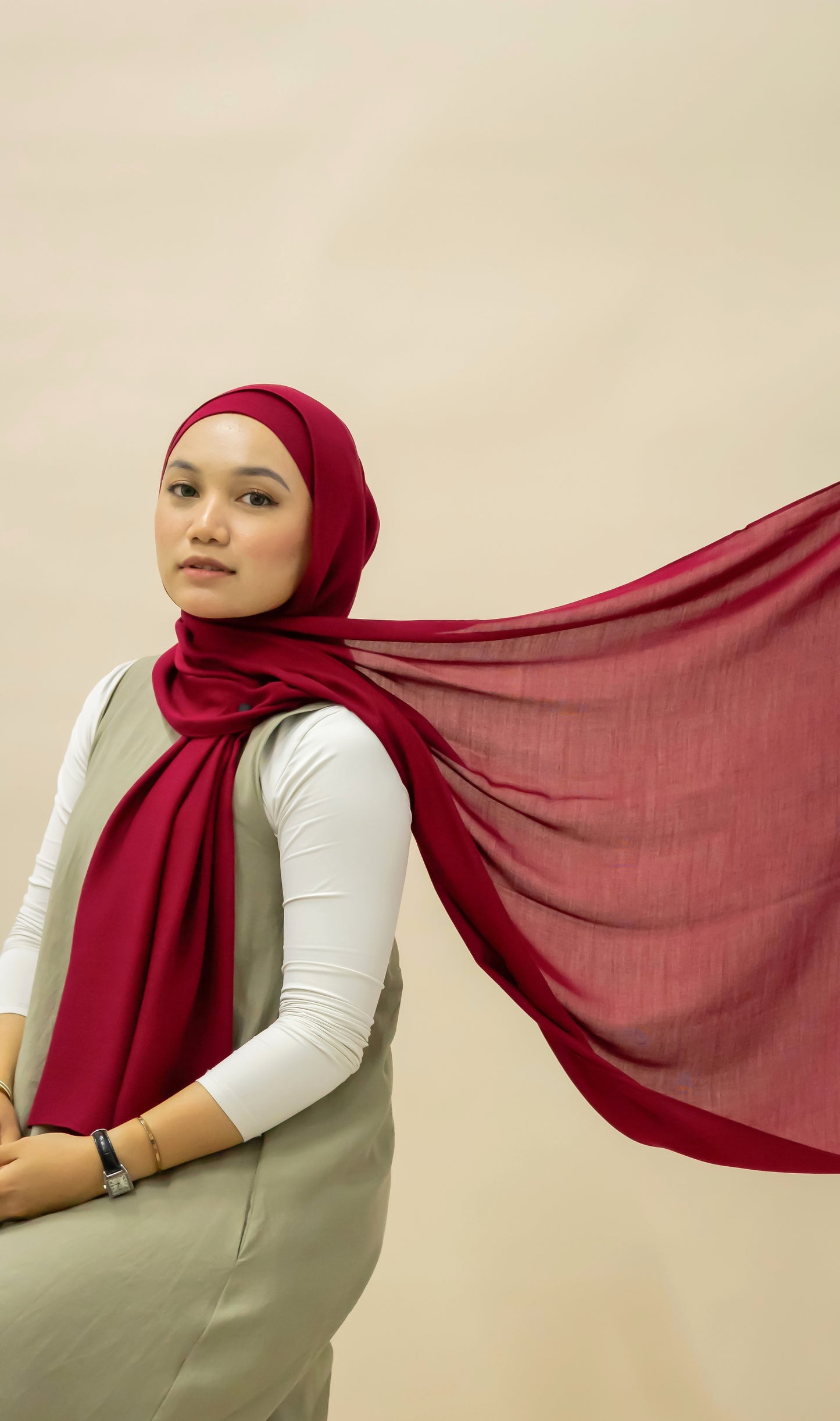 BAMBOO MODAL HIJAB WITH MATCHING INNER CAP - BURGUNDY