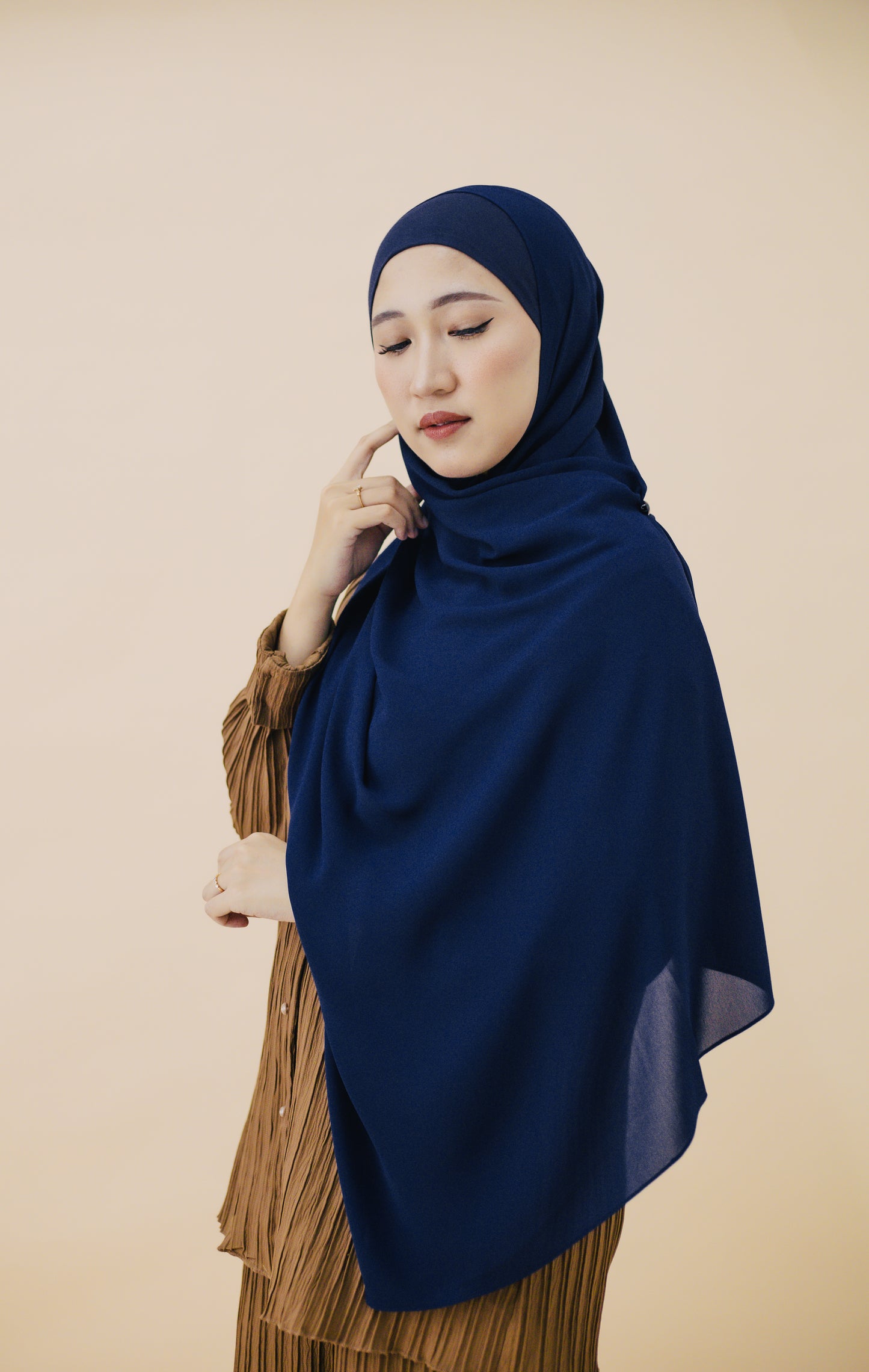 KOREAN CHIFFON HIJAB WITH MATCHING INNER CAP -  ROYAL BLUE