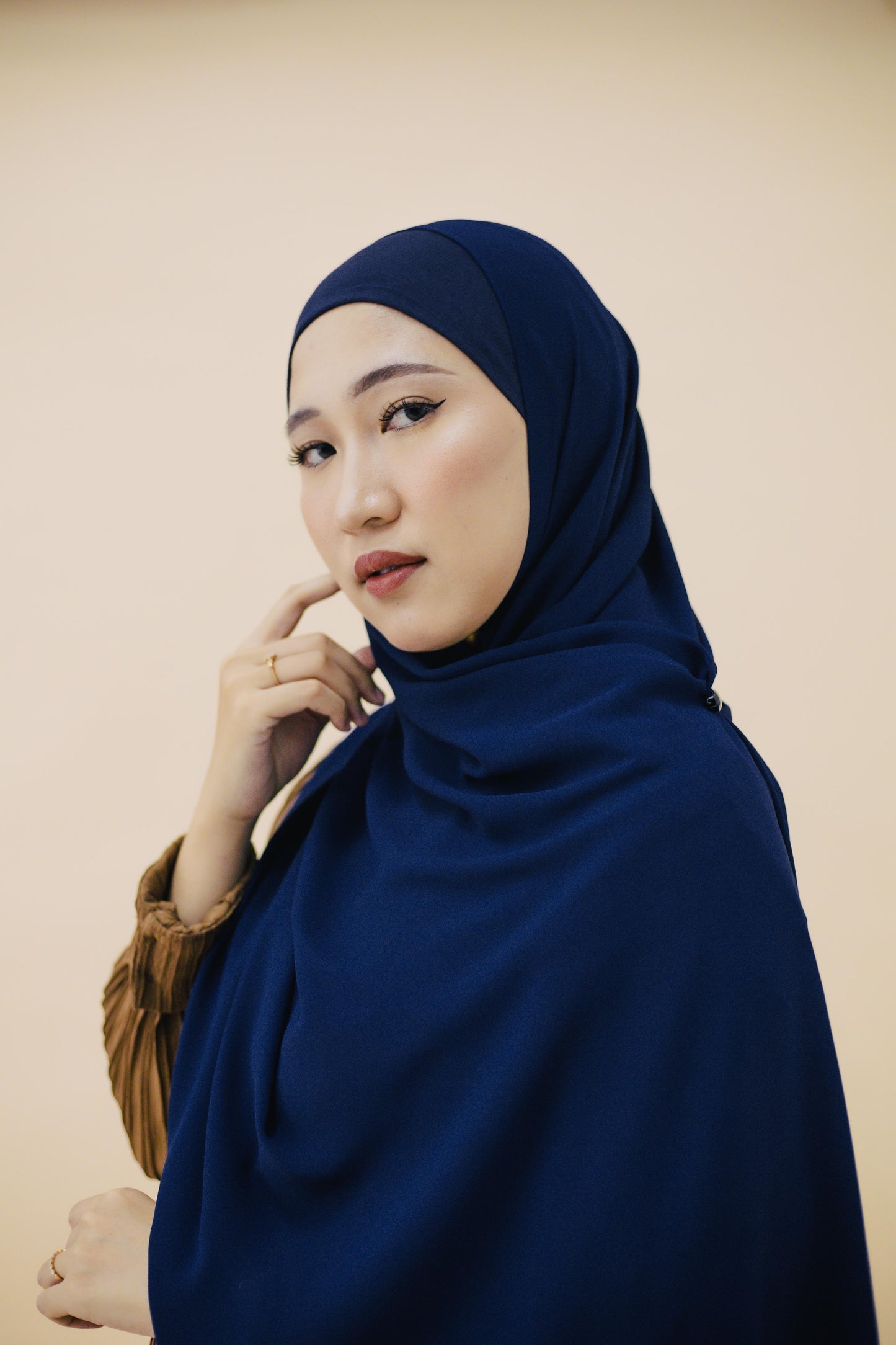 KOREAN CHIFFON HIJAB WITH MATCHING INNER CAP -  ROYAL BLUE